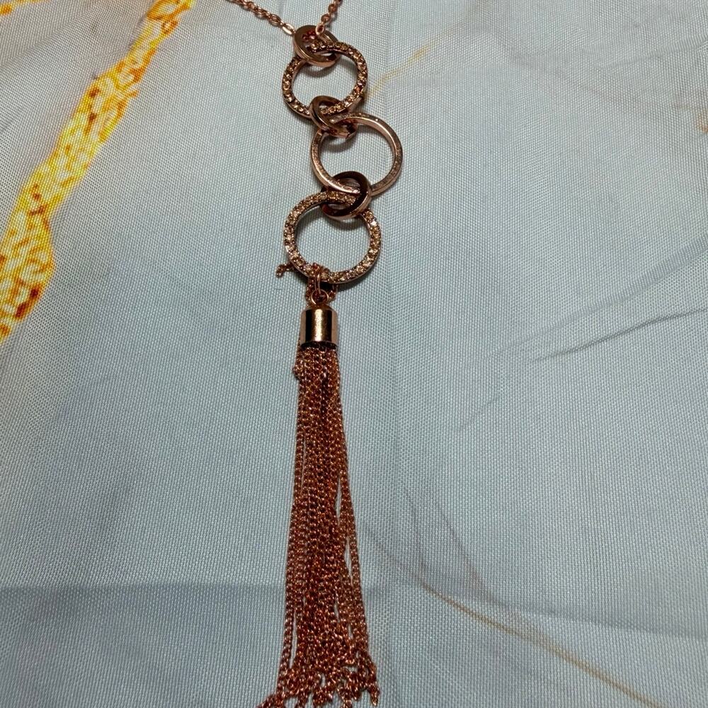 Rose Gold Tassel Necklace with Linked Rings